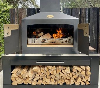 Engel Fires roaring outdoor fireplace