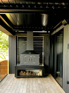 Engel Fires BBQ grill and fireplace on a outside balcony for outdoor entertainment